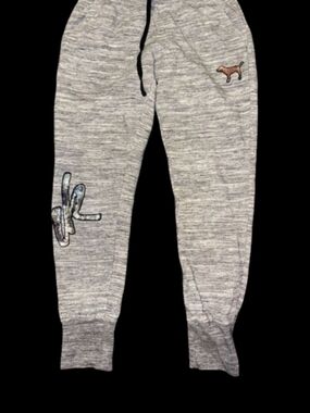 PINK Victoria's Secret Heather Gray Joggers with Dog Patch